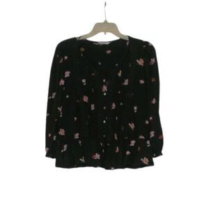 Lucky Brand Women’s Size M Blouse Top Green Floral 3/4 Sleeve Peplum V Neck